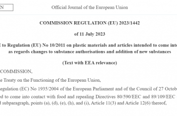 8月1日生效！欧盟食品接触塑料法规(EU) 10/2011第16次修订